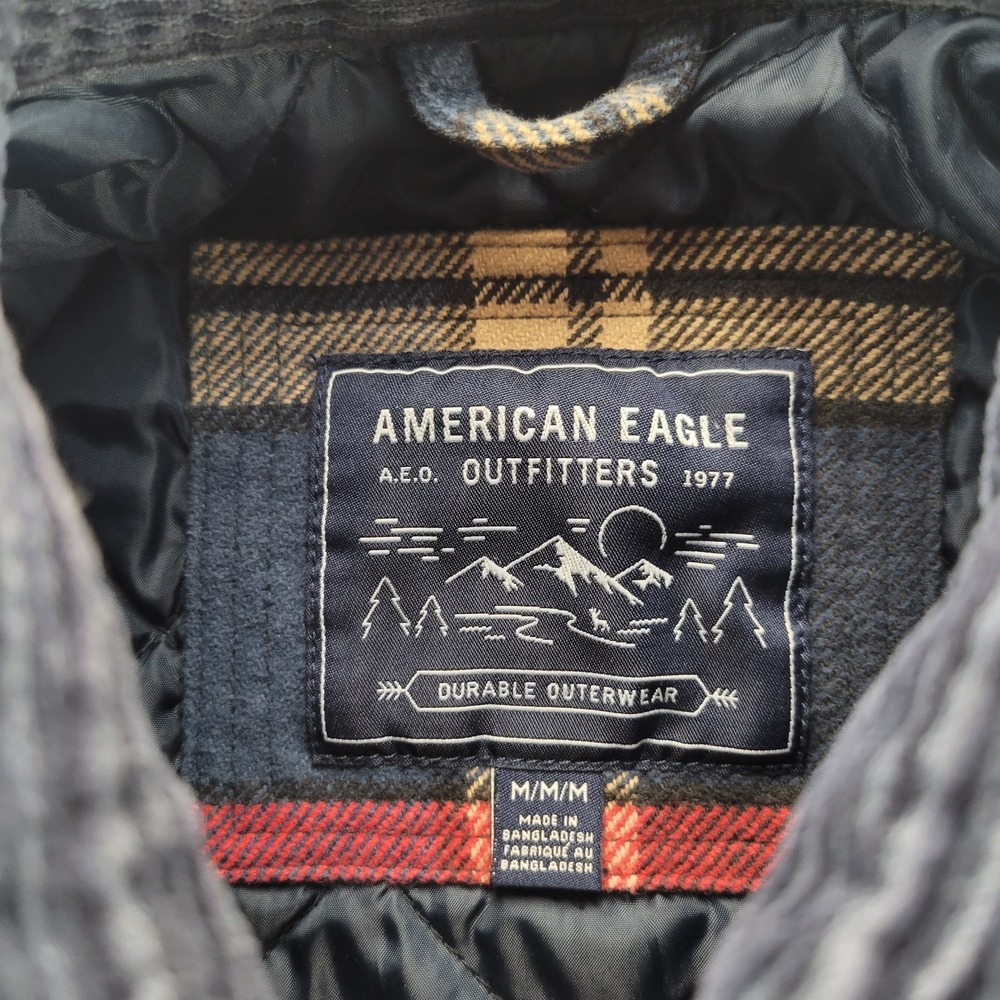 Y2K American Eagle Mens‎ Flannel Shirt Jacket Lined Corduroy Collar Lined Size M - Picture 3 of 8